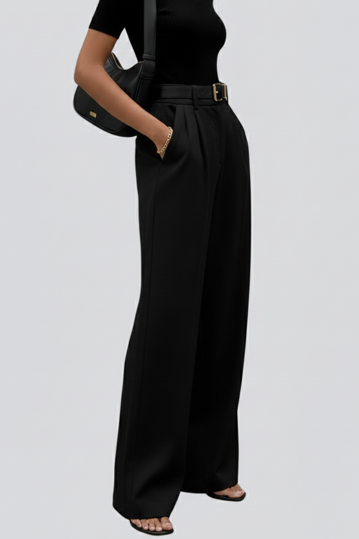 Women’s Wide-Leg Trousers with a High Waist and Front Pleats