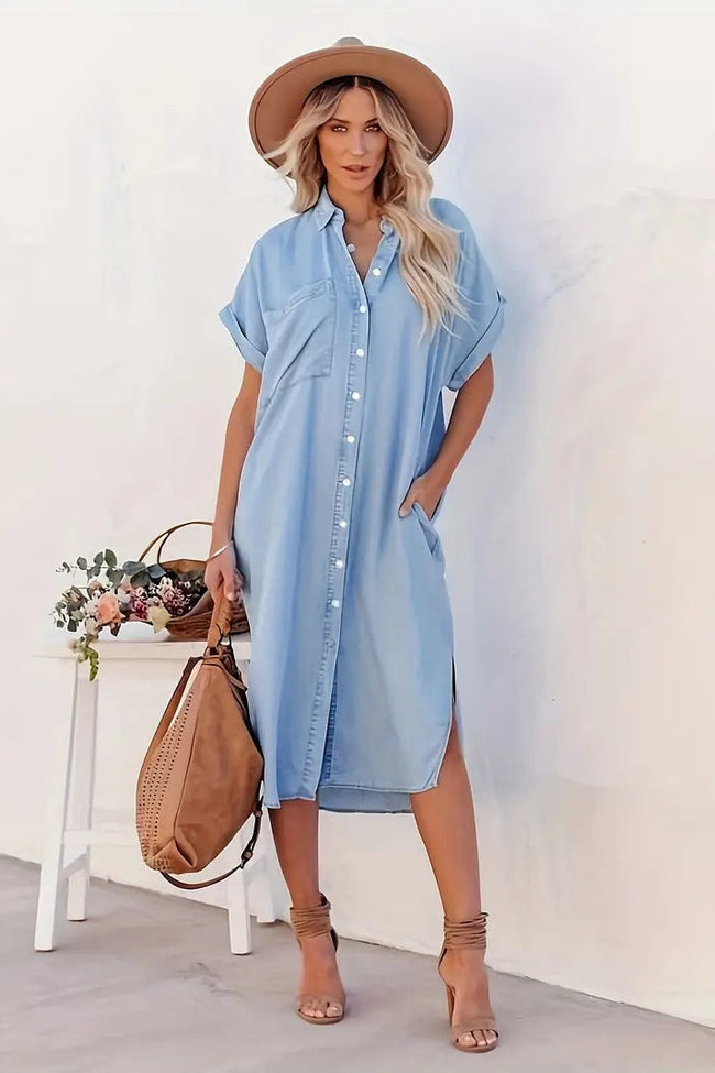 Button-Down Shirt Dress with Relaxed Fit