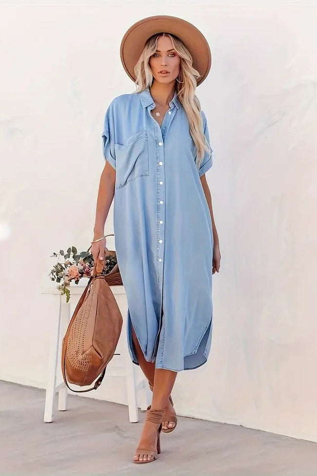 Button-Down Shirt Dress with Relaxed Fit