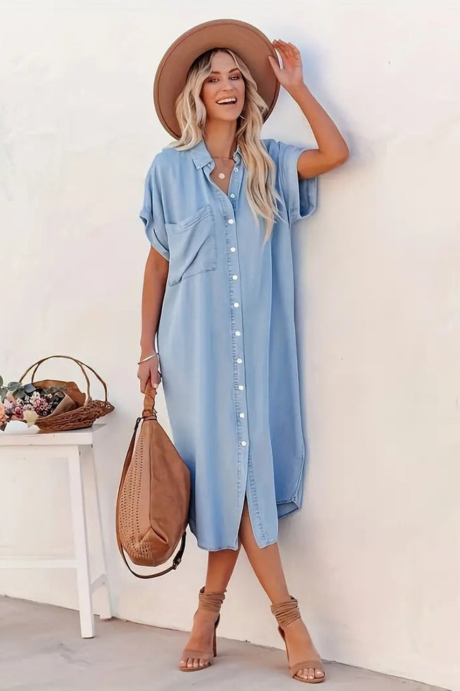 Button-Down Shirt Dress with Relaxed Fit