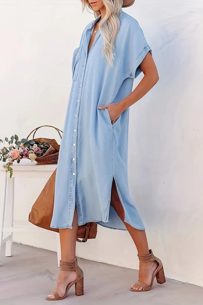 Button-Down Shirt Dress with Relaxed Fit