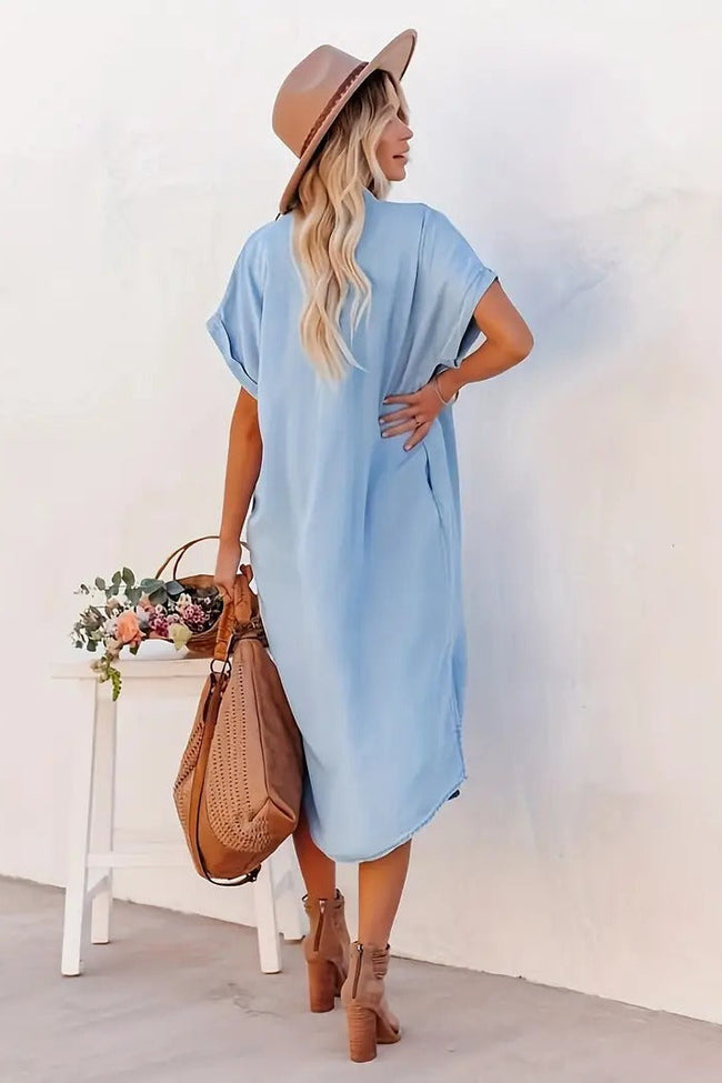 Button-Down Shirt Dress with Relaxed Fit