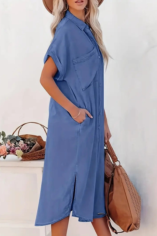 Button-Down Shirt Dress with Relaxed Fit