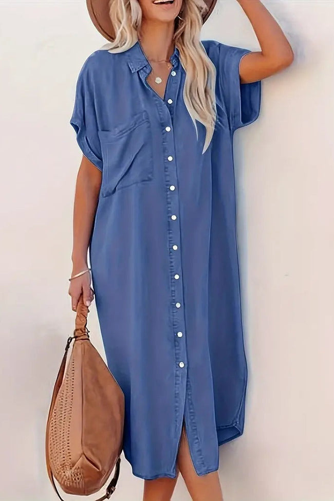 Button-Down Shirt Dress with Relaxed Fit