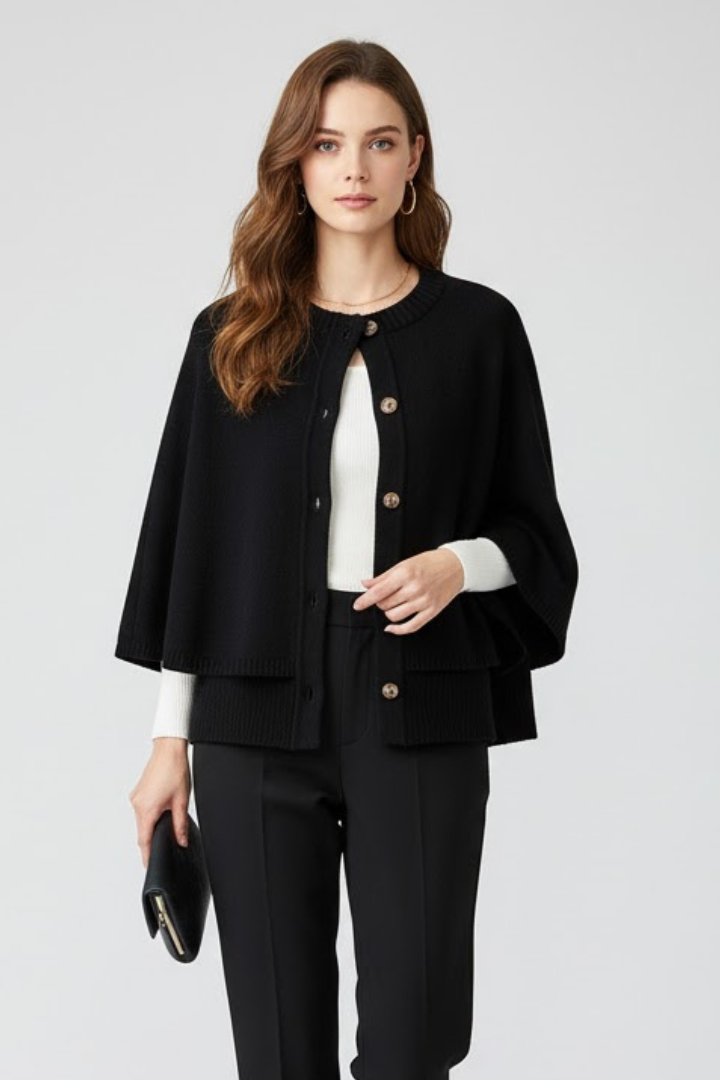 Women’s Cape Cardigan with Button-Front Design