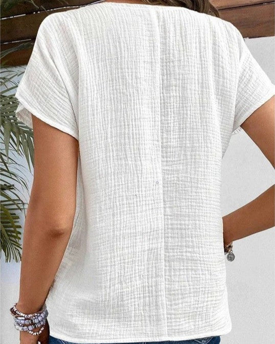 Collared Button Front Short Sleeve Blouse for Women