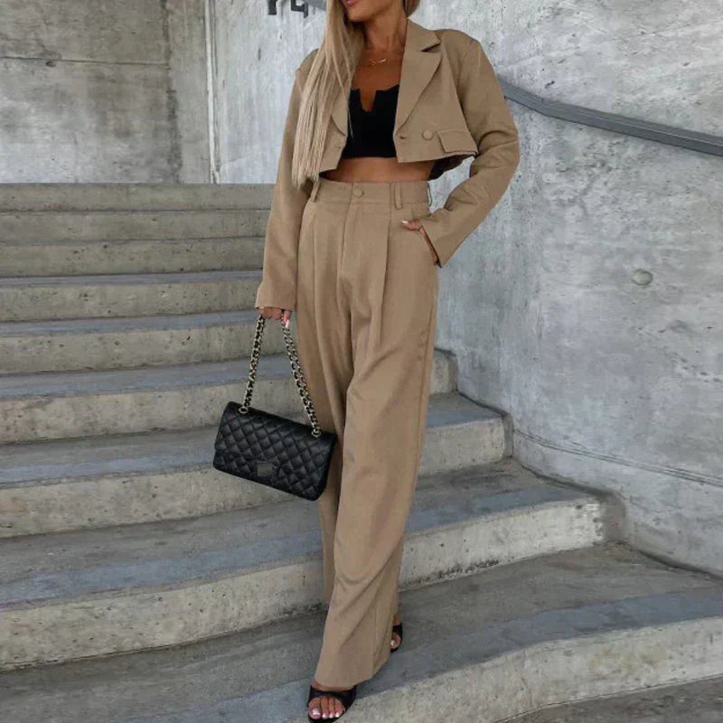 Women’s Cropped Blazer and Wide-Leg Trousers Set