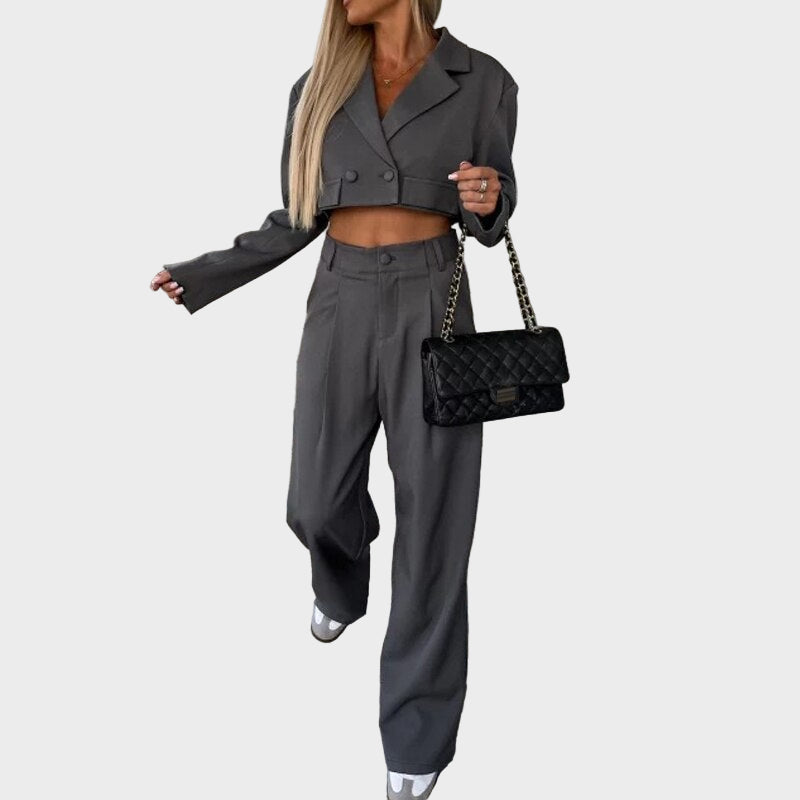 Women’s Cropped Blazer and Wide-Leg Trousers Set