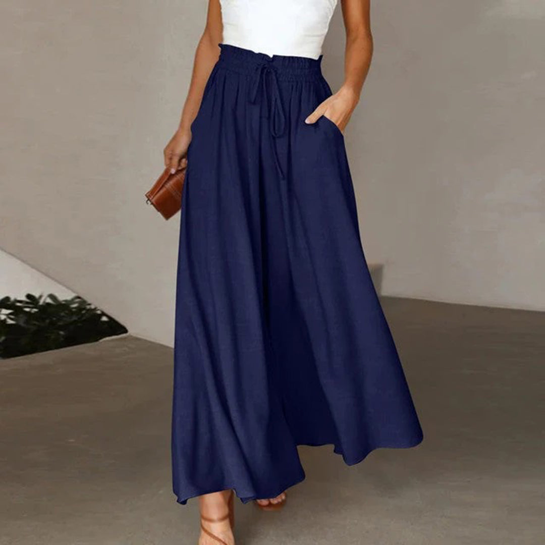 High Waist Elastic Pants with Drawstring and Pockets For Women