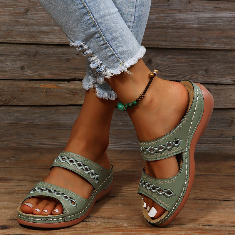 Dual-Strap Slide Sandals with Decorative Cutouts
