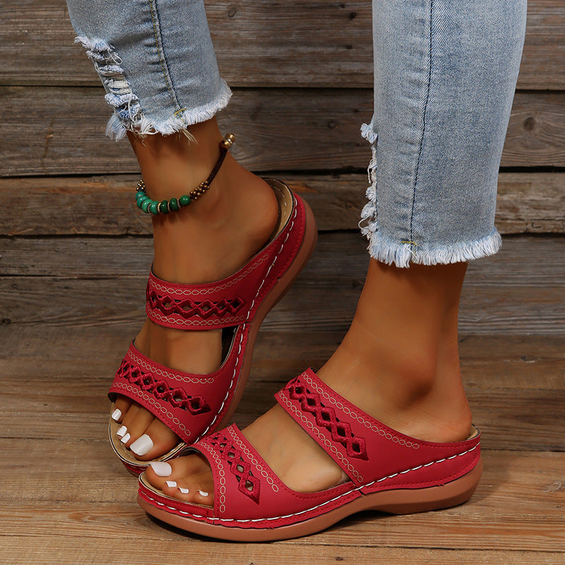 Dual-Strap Slide Sandals with Decorative Cutouts