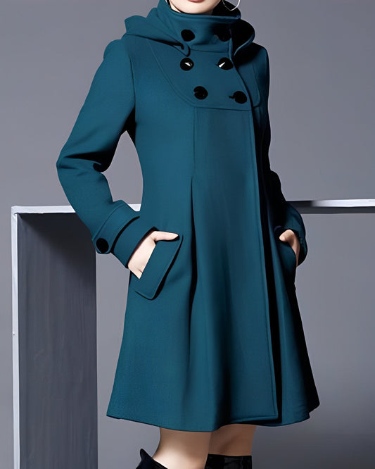 Elegant Hooded Coat with Double Row of Buttons