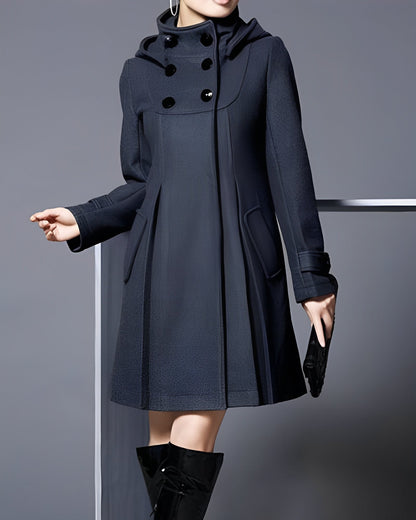 Elegant Hooded Coat with Double Row of Buttons