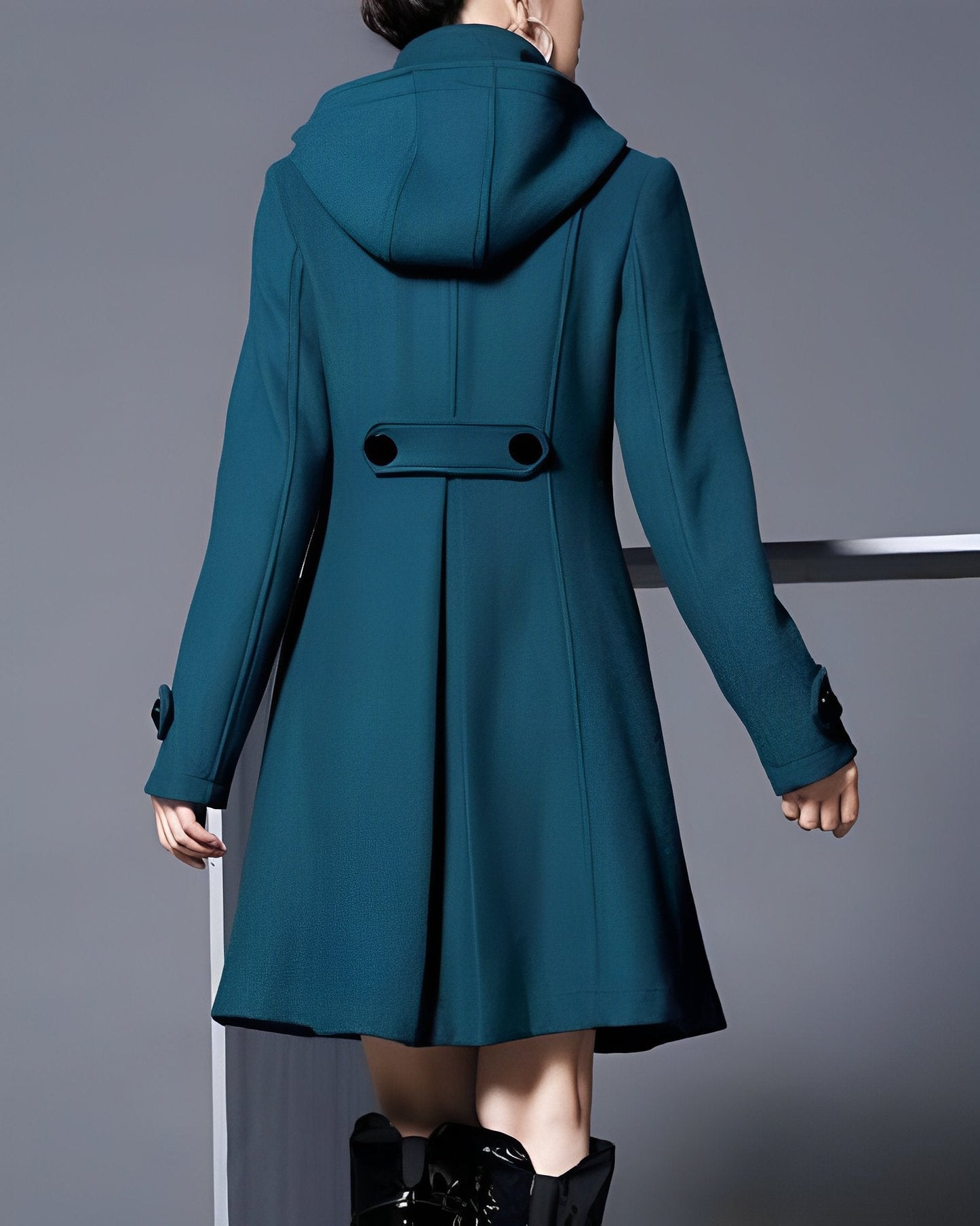 Elegant Hooded Coat with Double Row of Buttons