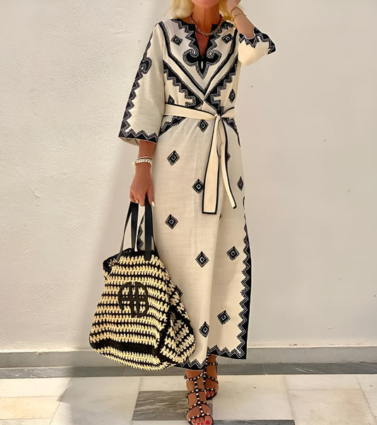 Embroidered V-Neck Kaftan Dress – Women’s Flowing Resort Style