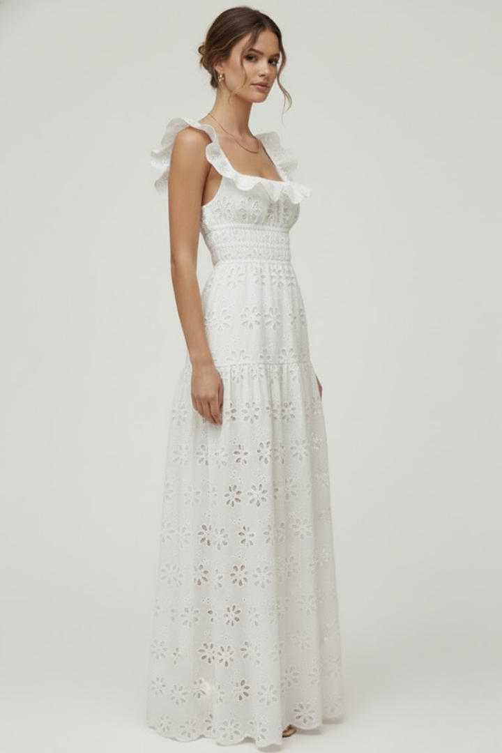 Women’s Maxi Dress with Square Neck and Ruffle Straps
