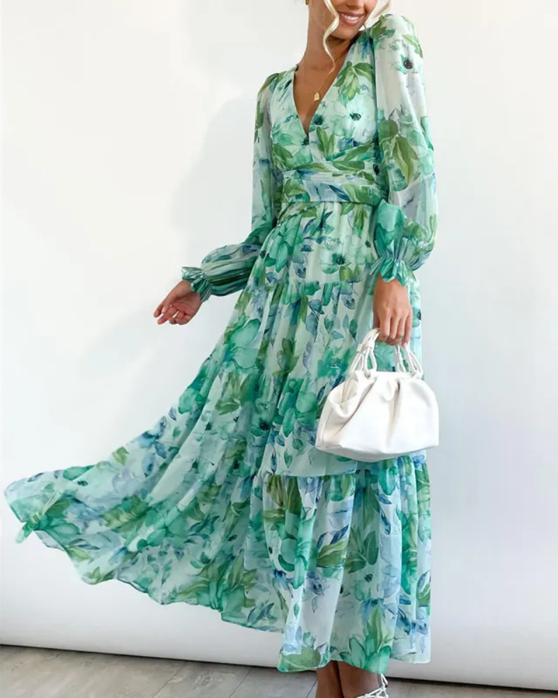 Floral Maxi Dress with V-Neckline