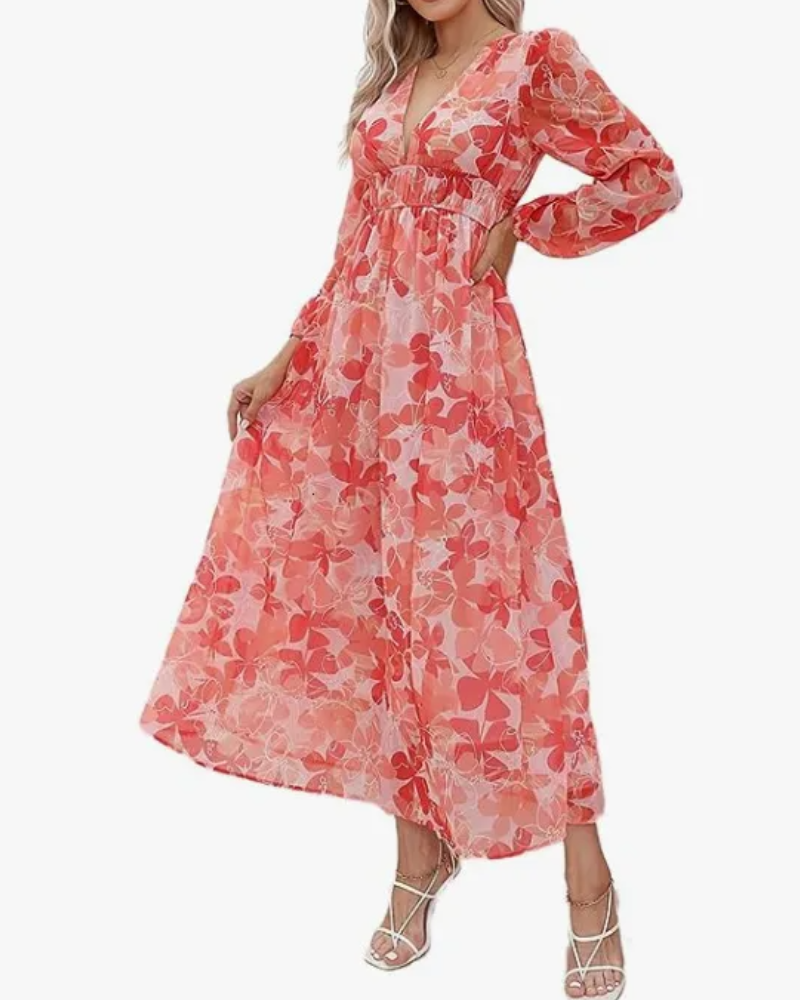 Floral Maxi Dress with V-Neckline