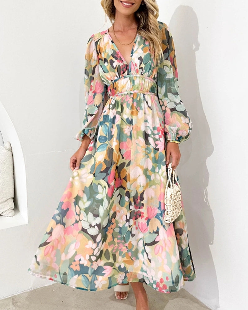 Floral Maxi Dress with V-Neckline