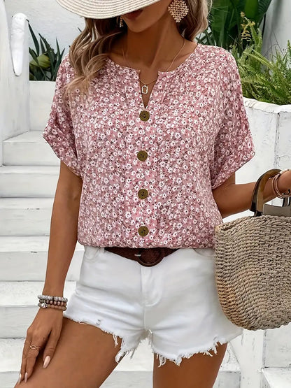Floral Print Button Front Blouse for Women
