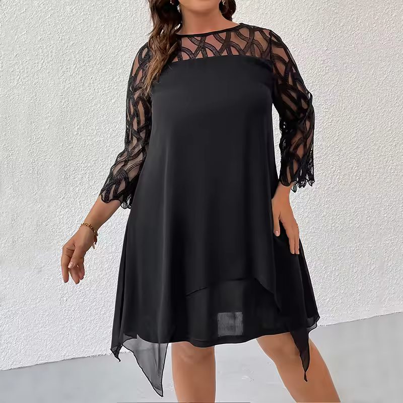 Flowy Lace Detail Dress with Three-Quarter Sleeves