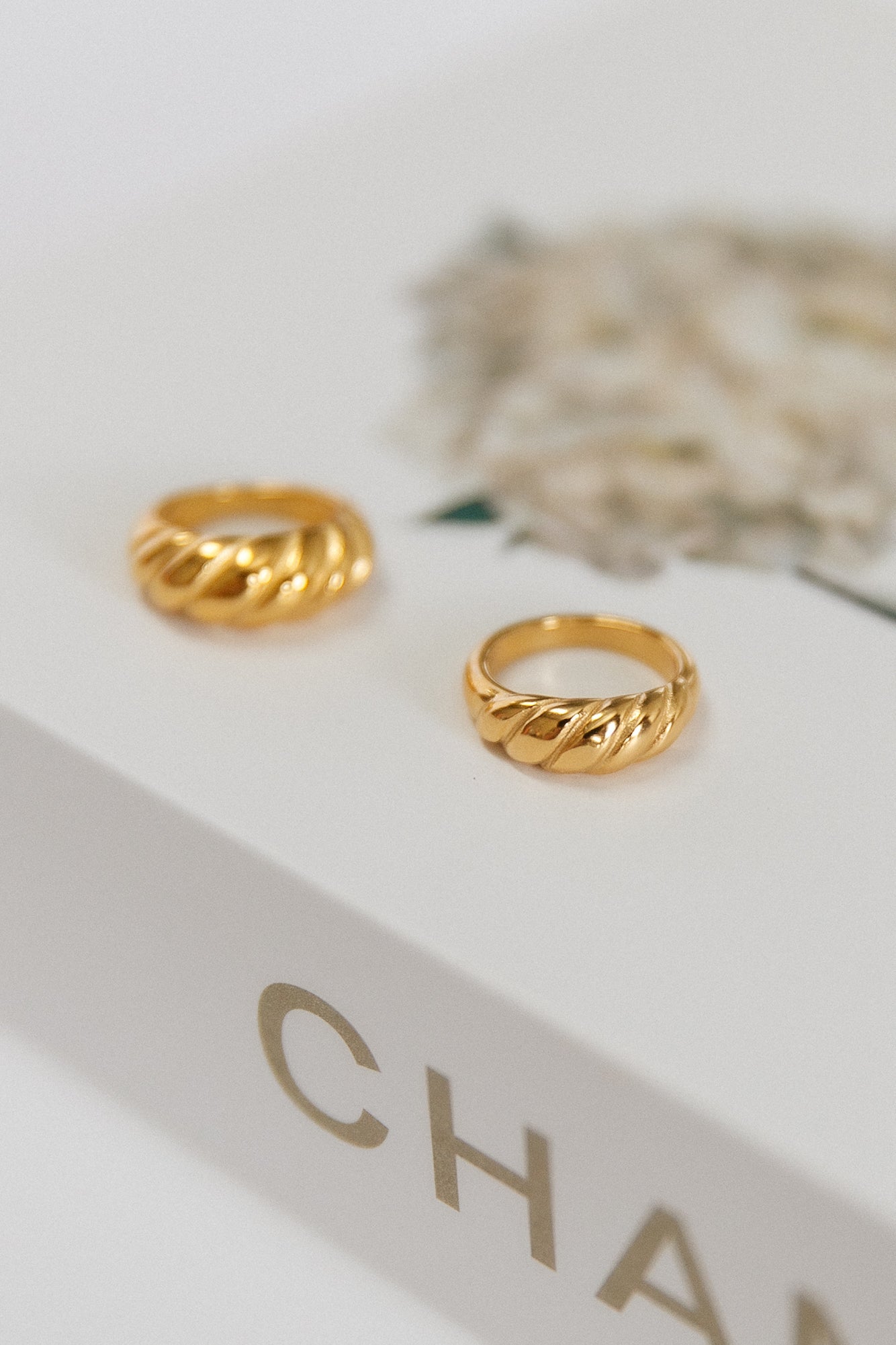 Gold Pleated Twist Ring with Sculpted Titanium Steel Band for Women
