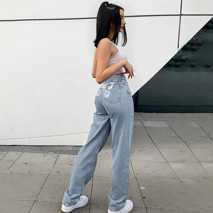 High-Waist Butterfly Print Jeans For Women