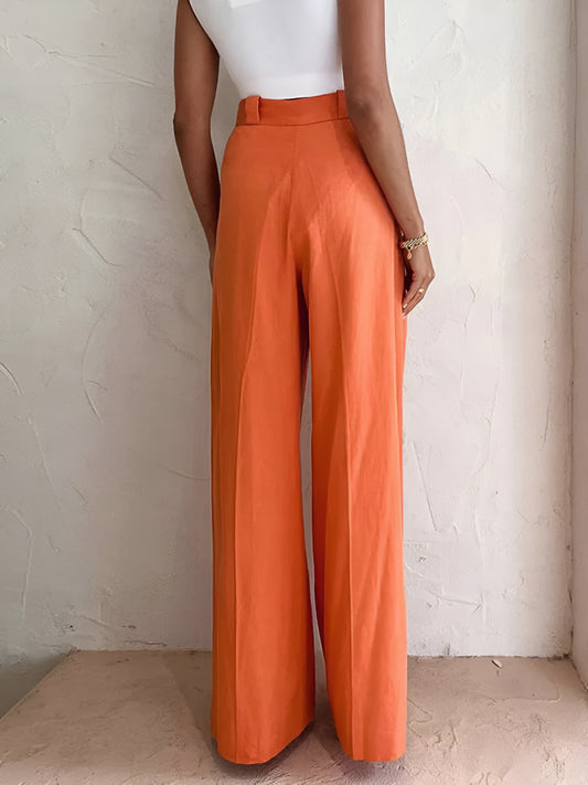 High-Waisted Wide-Leg Linen Blend Pants for Women