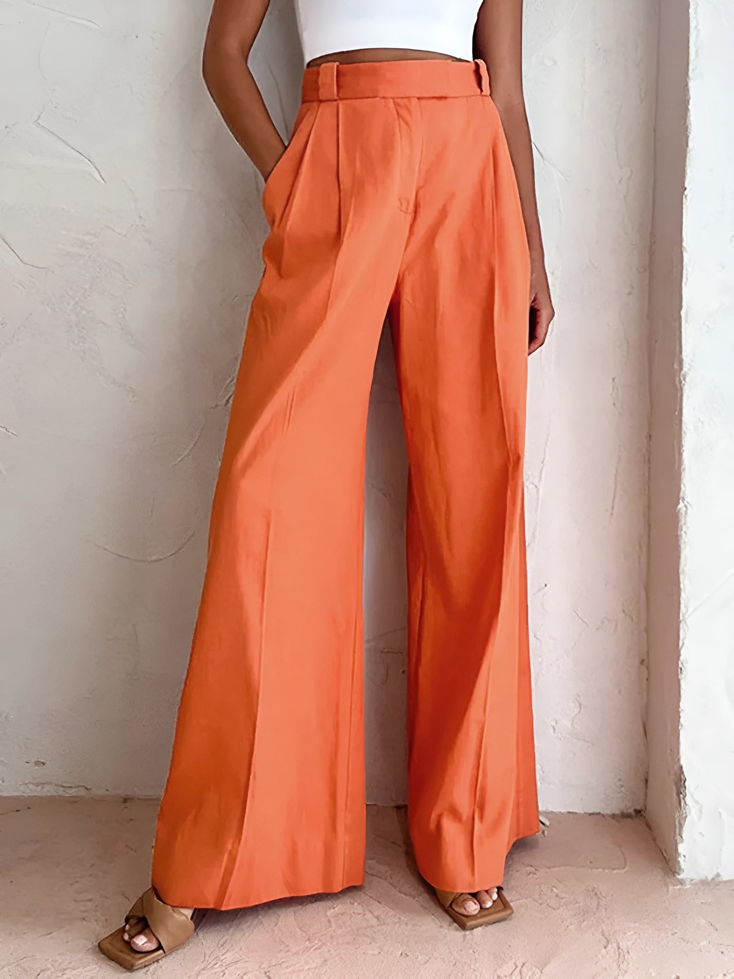High-Waisted Wide-Leg Linen Blend Pants for Women