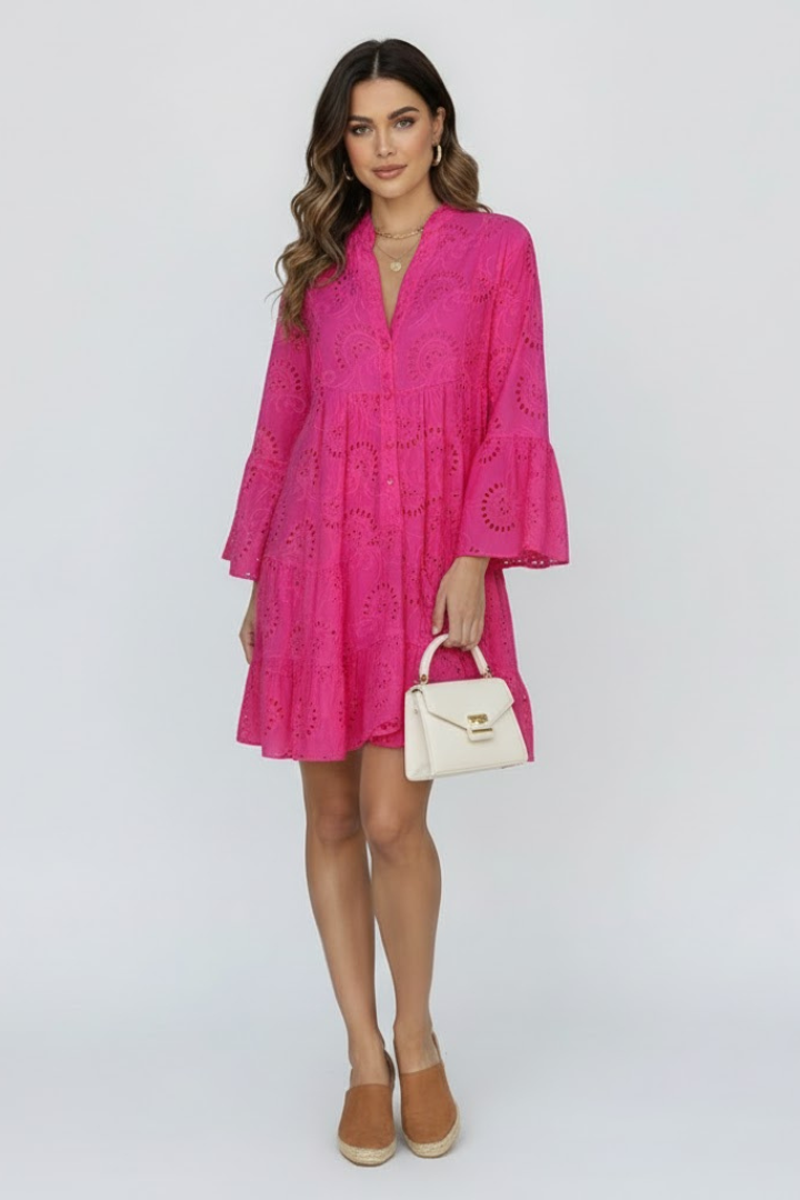 Women’s Mini Dress with V-Neck and Flared Sleeves