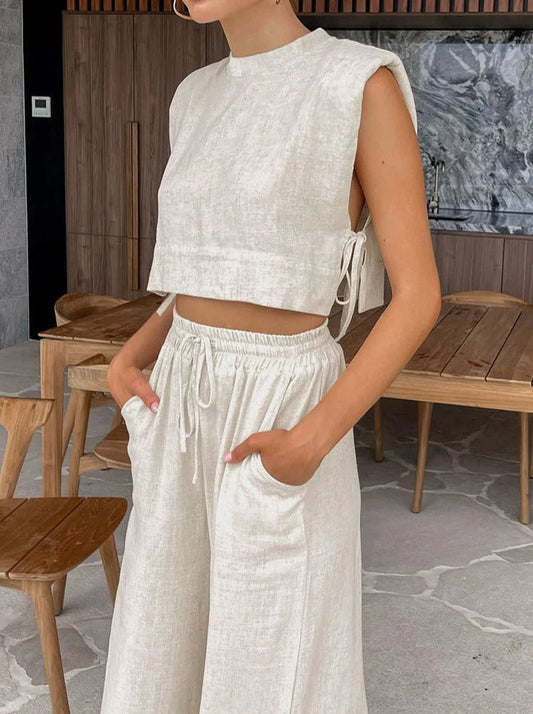 Linen Blend Shirt and Shorts Set for Women
