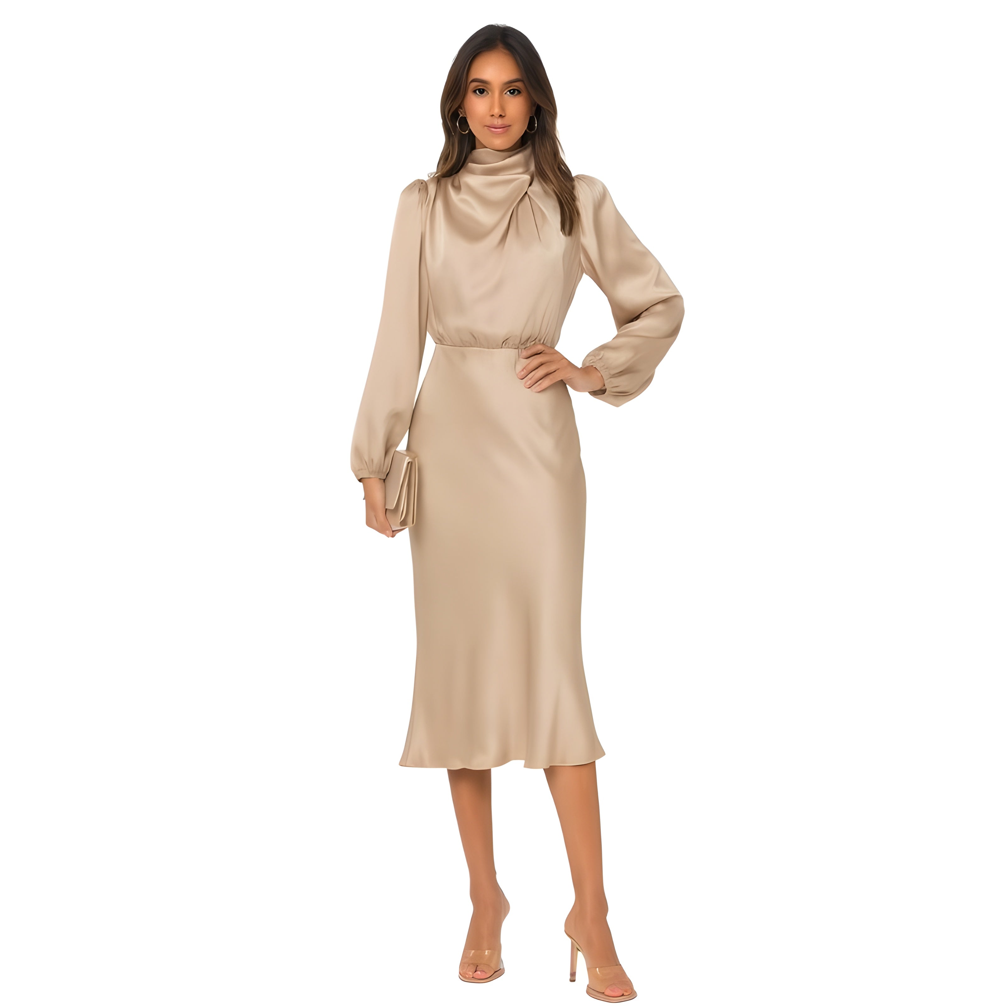 Loose Satin Long Sleeved Dress with Elegant Flow