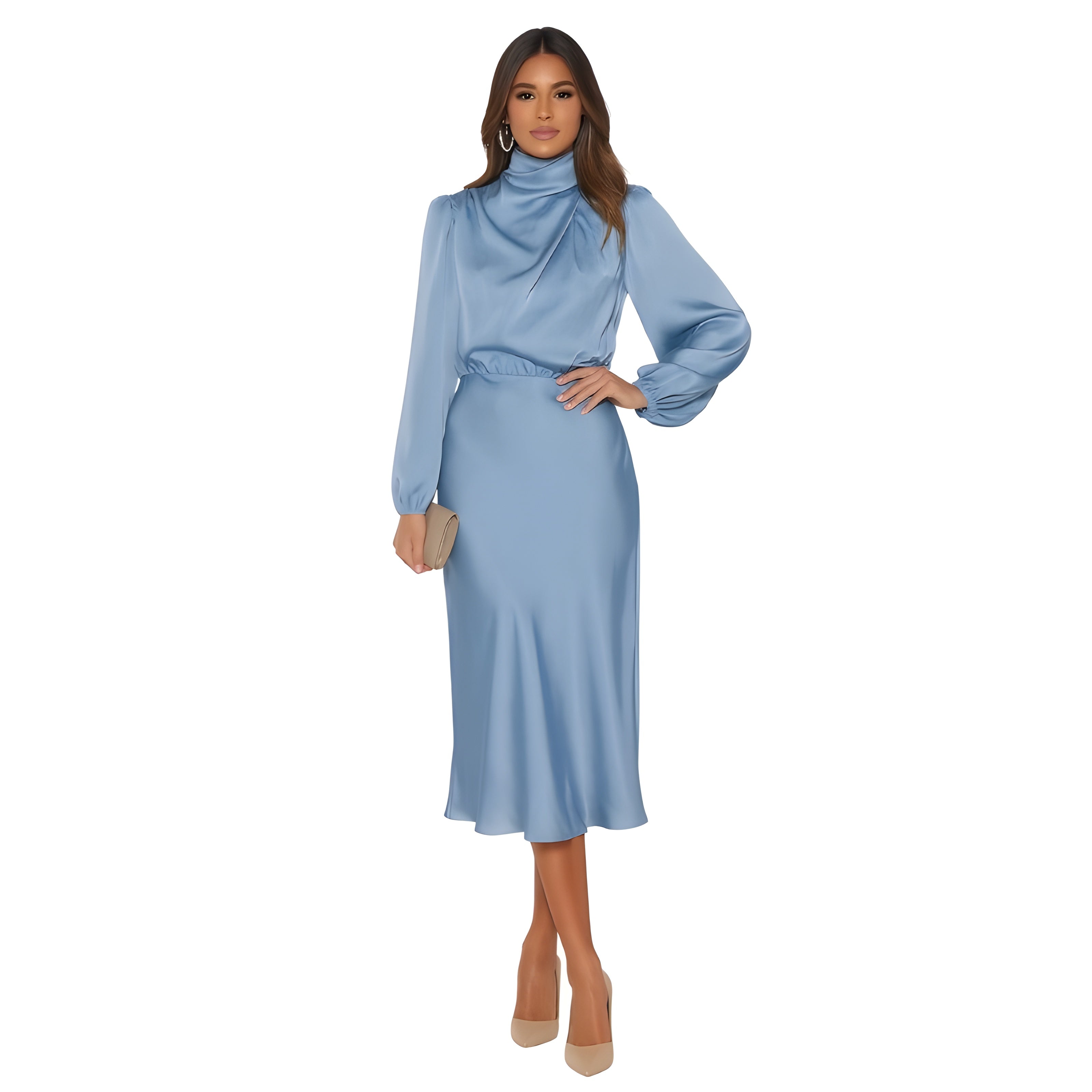 Loose Satin Long Sleeved Dress with Elegant Flow
