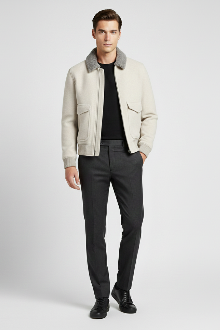 Men’s Bomber Jacket with Lined Collar and Zipper Closure