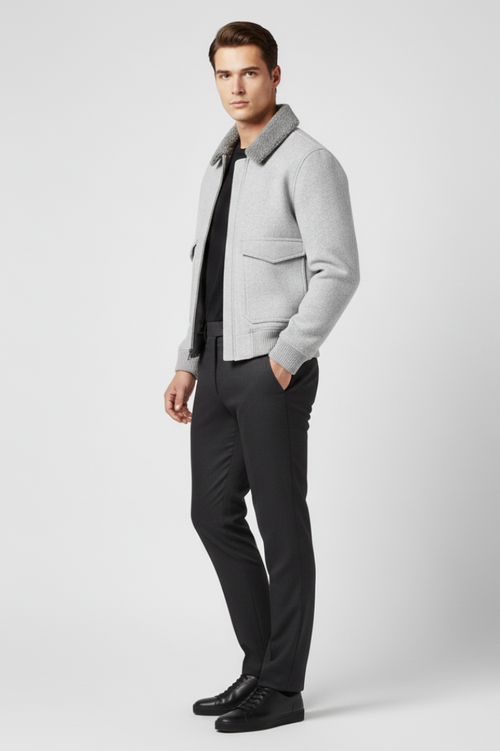 Men’s Bomber Jacket with Lined Collar and Zipper Closure