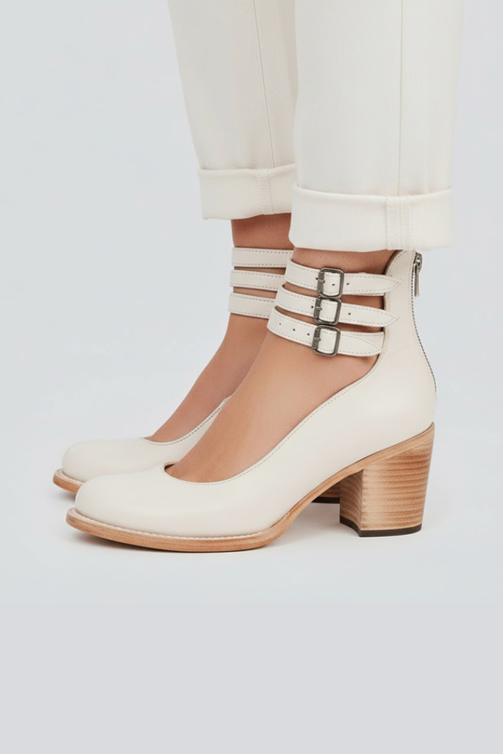 Women’s Heeled Shoes with Straps and Closed Round Toe