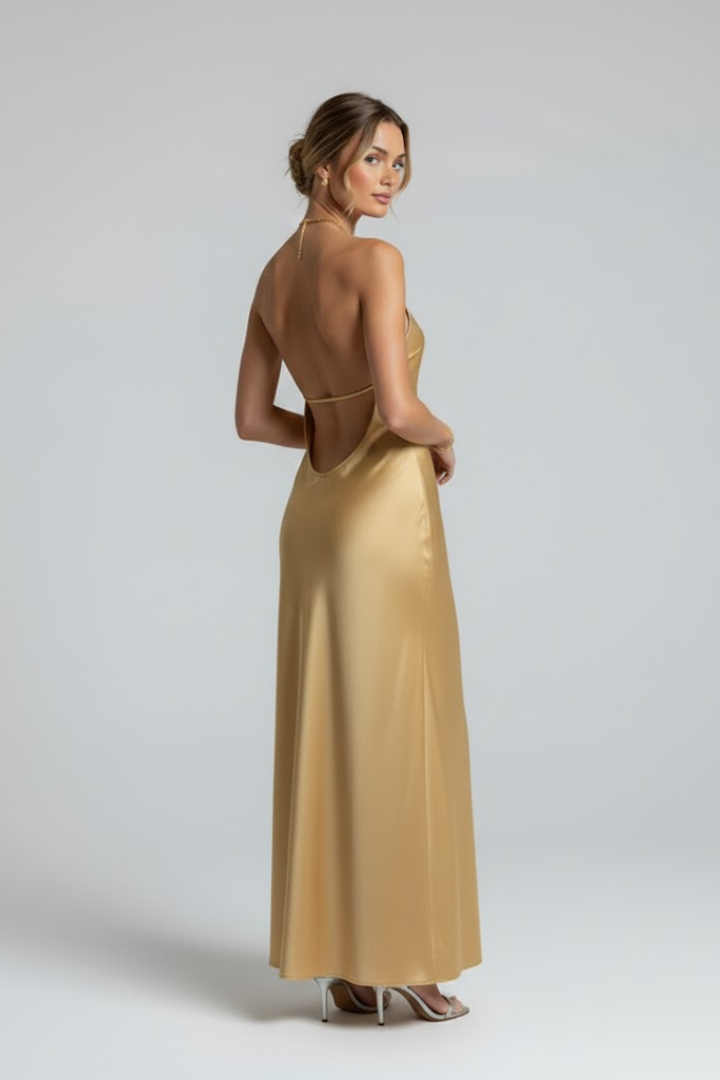 Women’s Maxi Dress with Slit and Asymmetric Neckline