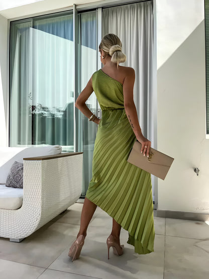One-Shoulder Pleated Maxi Dress for Women
