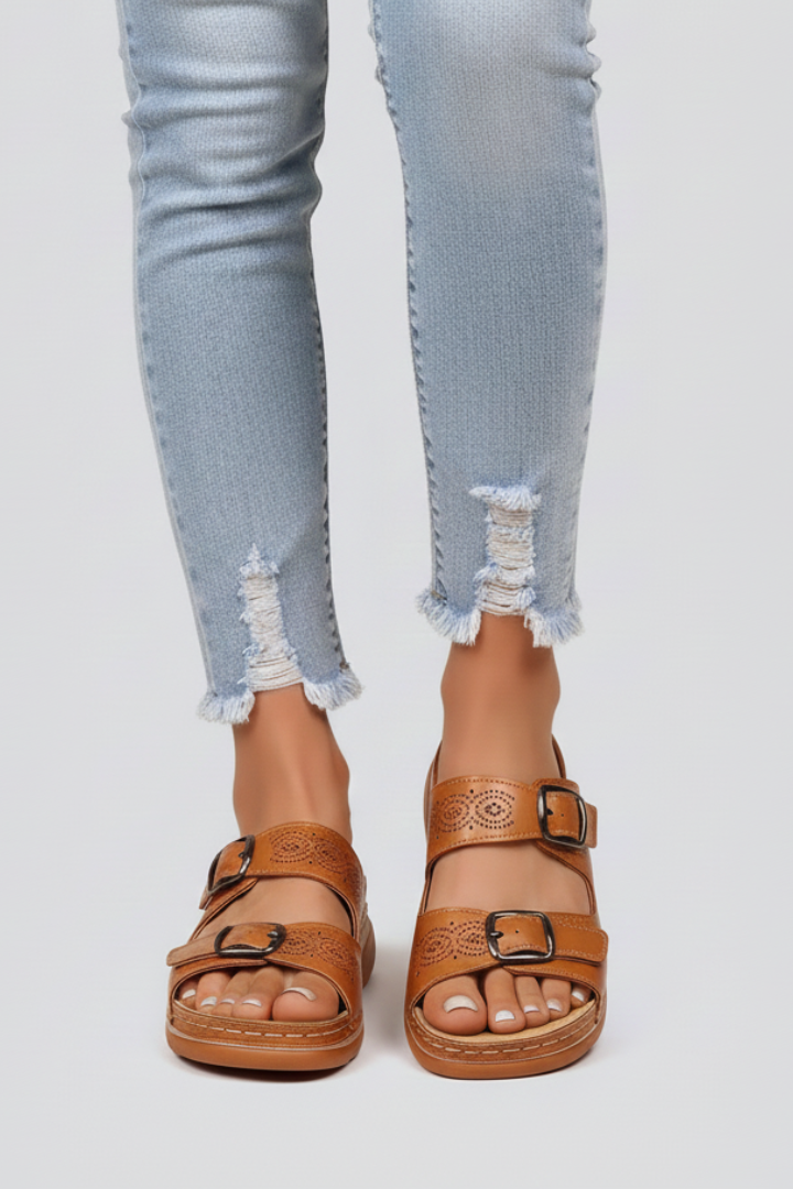 Women’s Open-Toe Sandals with Buckle Straps and Flat Sole