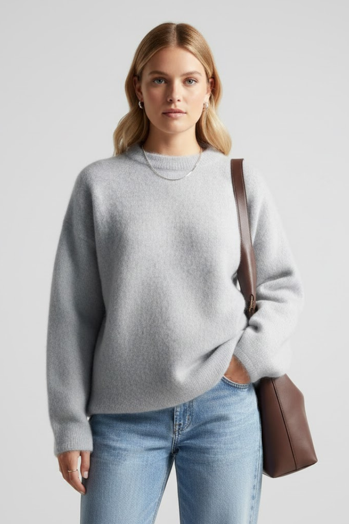 Women’s Knitted Sweater with Round Neckline and Dropped Shoulders