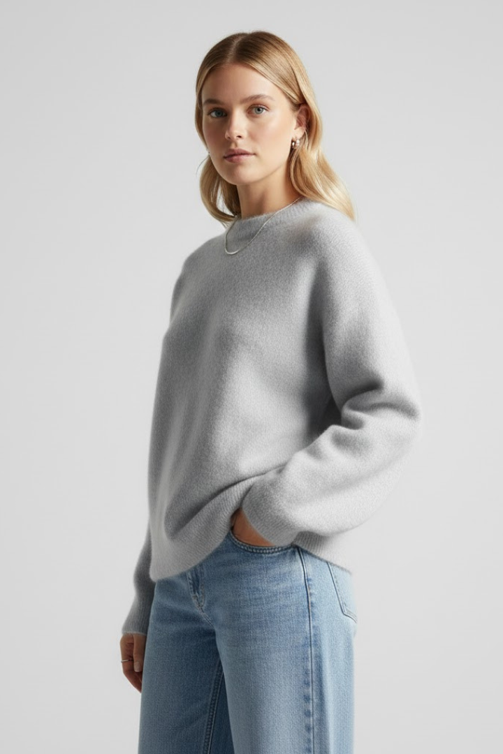 Women’s Knitted Sweater with Round Neckline and Dropped Shoulders