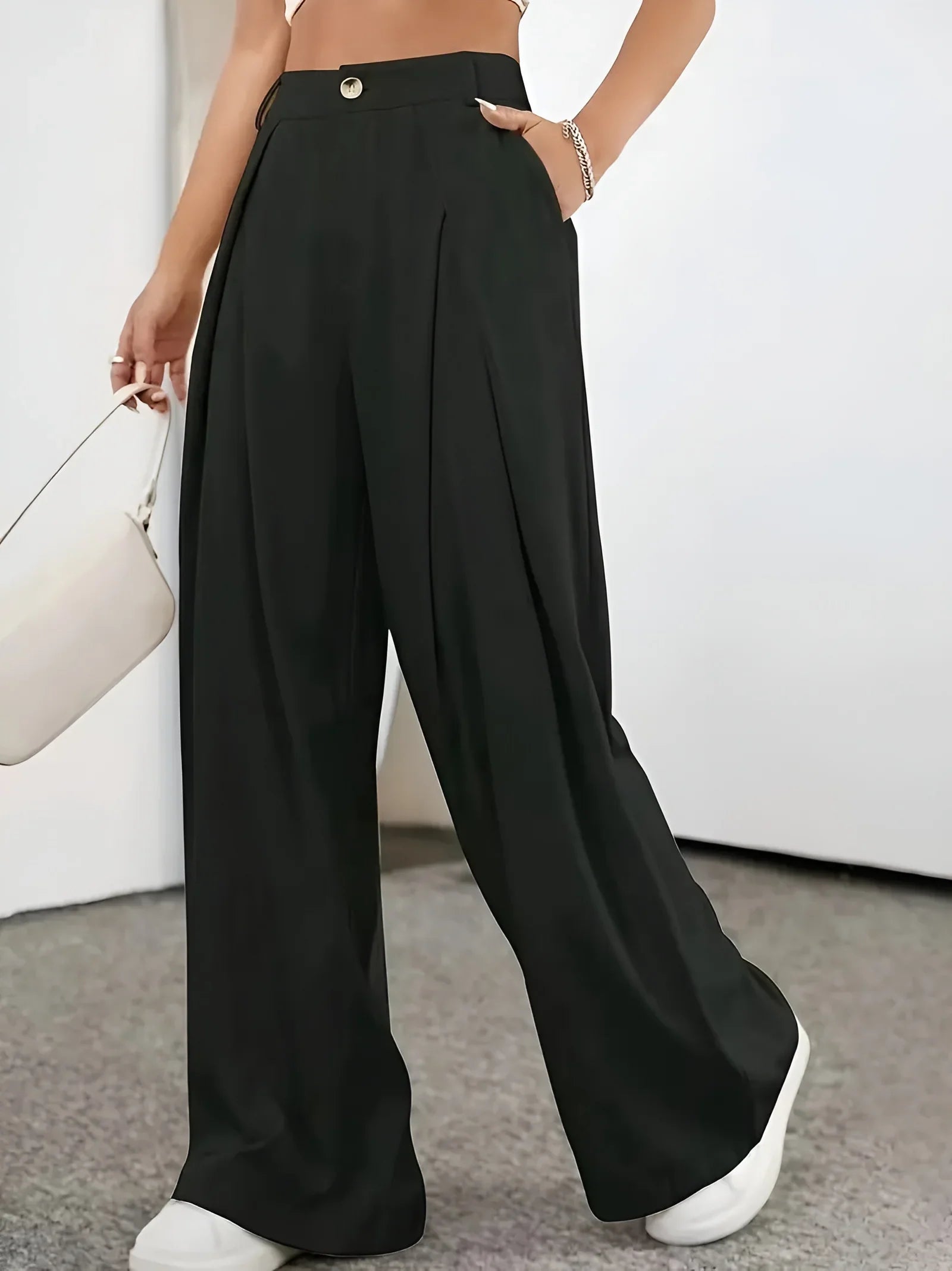 Pleated Band Waist Trousers for Women