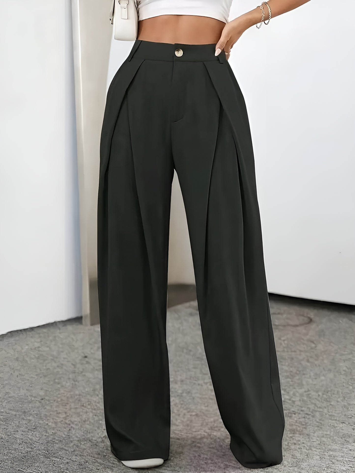 Pleated Band Waist Trousers for Women