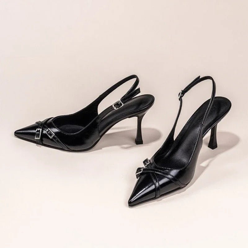 Pointed Slingback Heels with Buckle Detail for Women