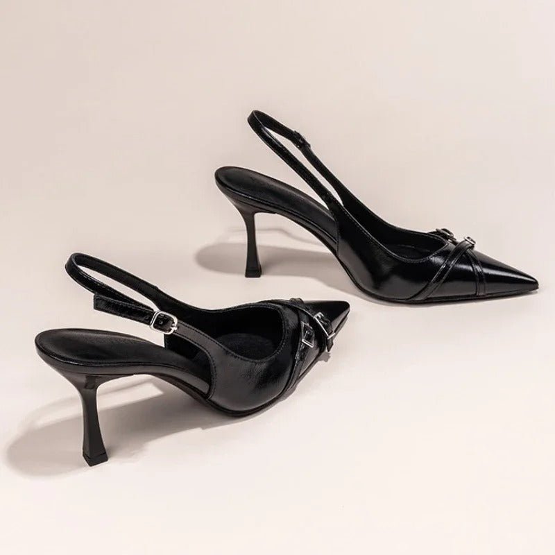 Pointed Slingback Heels with Buckle Detail for Women