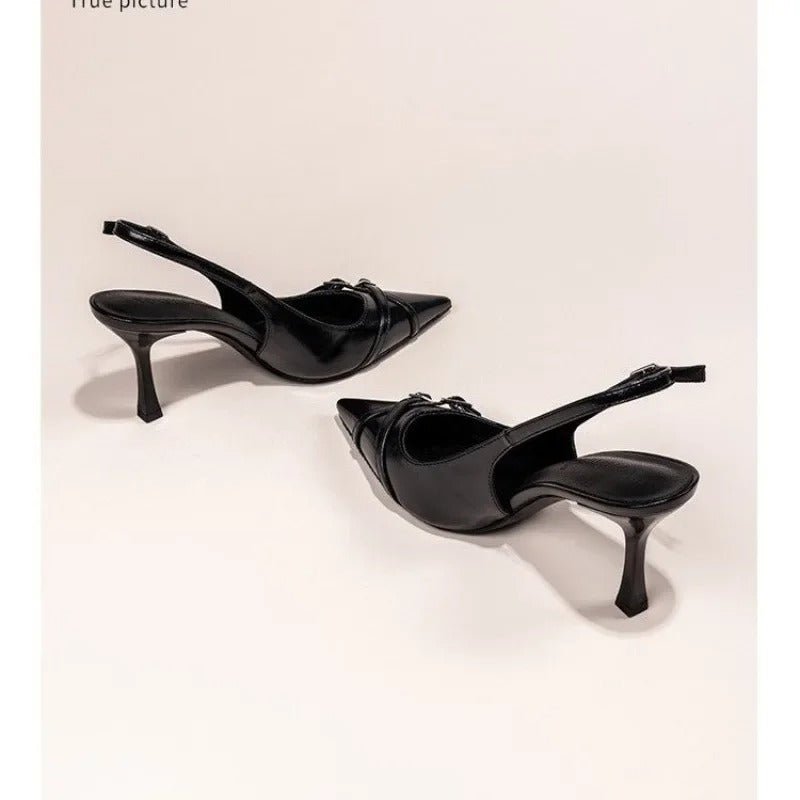Pointed Slingback Heels with Buckle Detail for Women