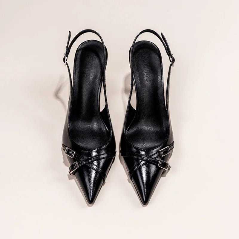 Pointed Slingback Heels with Buckle Detail for Women