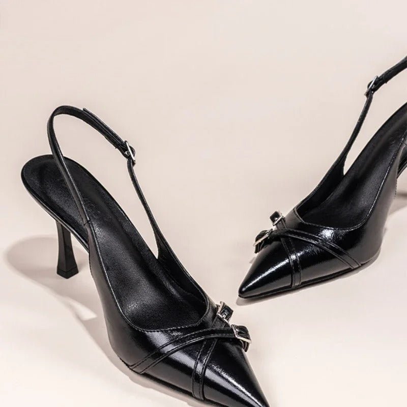 Pointed Slingback Heels with Buckle Detail for Women