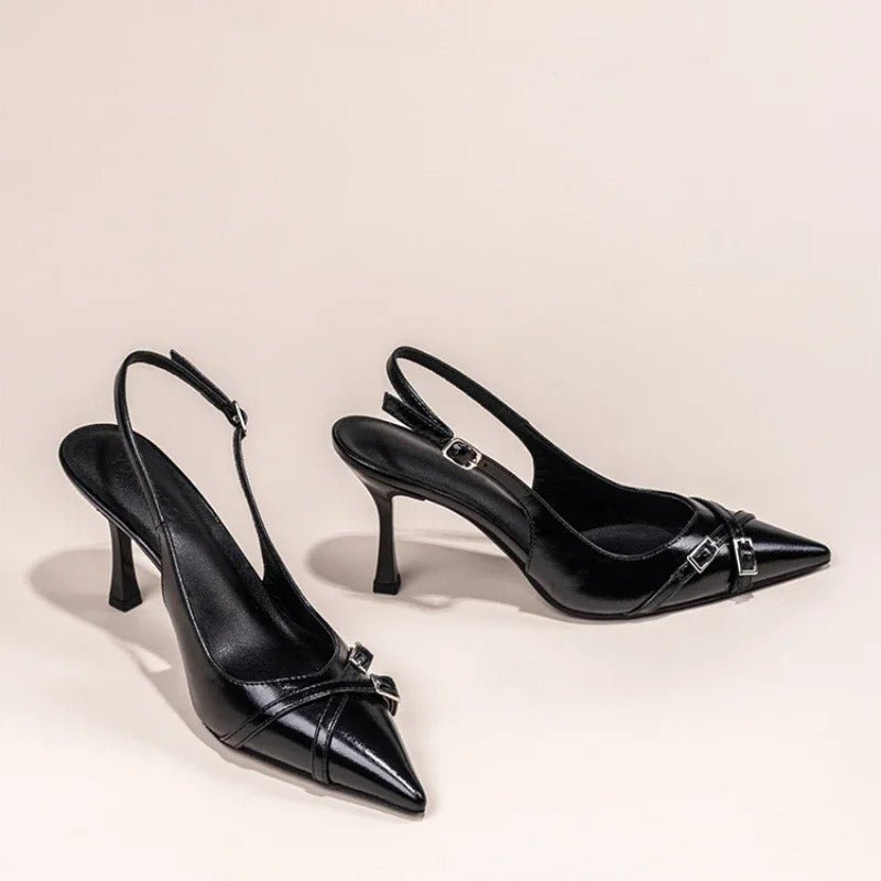 Pointed Slingback Heels with Buckle Detail for Women