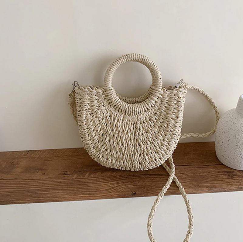 Rattan Shoulder Bag with Removable Strap for Women